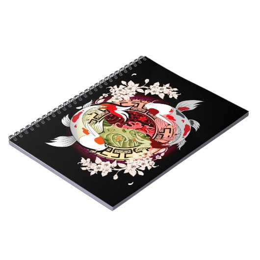 美しいアート日本のの花コイ魚 ノートブック (左側)