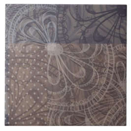 美しいアート茶色の灰色のフローラ輪郭パターン タイル