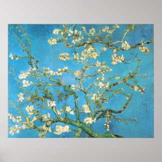 美しいアーモンドの花絵画アンティークの青いgre ポスター