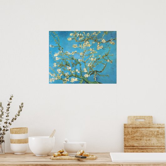 美しいアーモンドの花絵画アンティークの青いgre ポスター (キッチン)