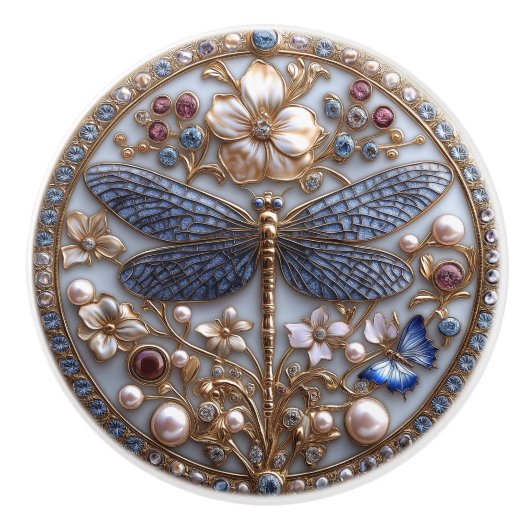 美しいアールデコのトンボ セラミックノブ (正面)