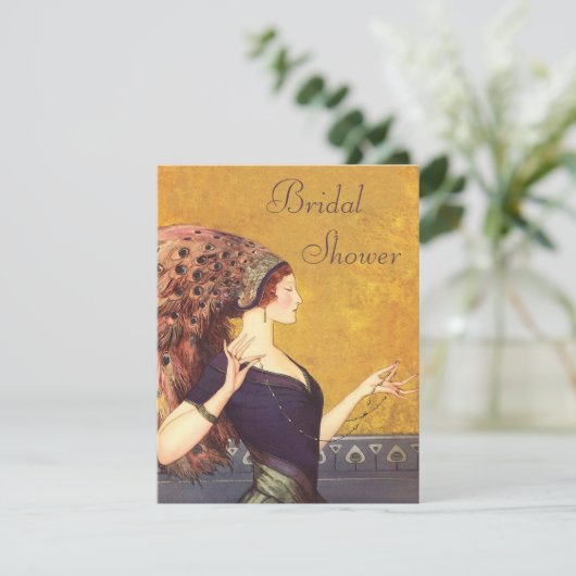 美しいアールデコの孔雀のフラッパーのブライダルシャワー 招待状 (スタンド正面)