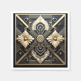 美しいアールデコアイボリークリーム金ゴールドブラック スタンダードカクテルナプキン