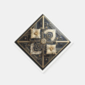 美しいアールデコアイボリークリーム金ゴールドブラック スタンダードカクテルナプキン (角)