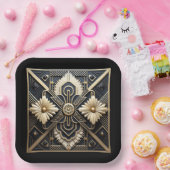 美しいアールデコアイボリークリーム金ゴールドブラック ペーパープレート (パーティー)