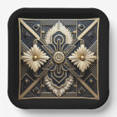 美しいアールデコアイボリークリーム金ゴールドブラック ペーパープレート (正面)