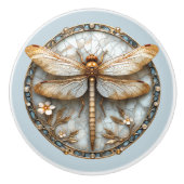 美しいアールデコエナメルドラゴンフライ金ゴールド真珠 セラミックノブ (正面)