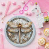 美しいアールデコエナメルドラゴンフライ金ゴールド真珠 ペーパープレート (パーティー)