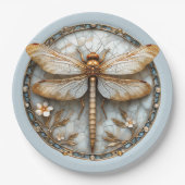 美しいアールデコエナメルドラゴンフライ金ゴールド真珠 ペーパープレート (正面)