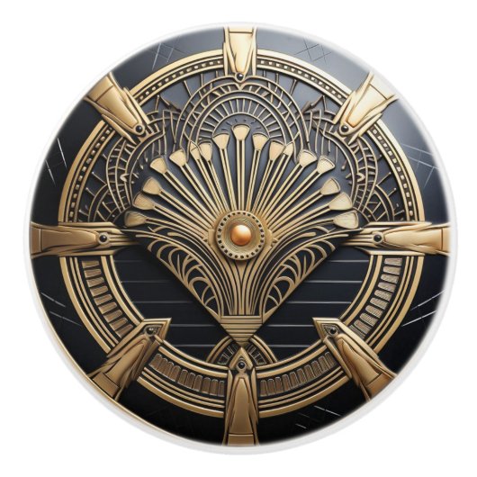 美しいアールデコエレガント金ゴールドとブラック セラミックノブ (正面)