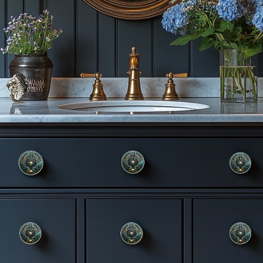 美しいアールデコエレガント金ゴールドターコイズグリーン セラミックノブ