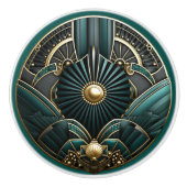 美しいアールデコエレガント金ゴールドターコイズグリーン セラミックノブ (正面)