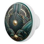 美しいアールデコエレガント金ゴールドターコイズグリーン セラミックノブ (右)