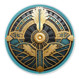 美しいアールデコエレガント金ゴールドターコイズ セラミックノブ