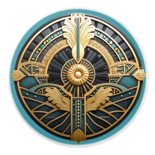 美しいアールデコエレガント金ゴールドターコイズ セラミックノブ (正面)