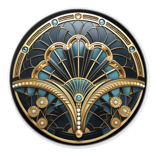 美しいアールデコエレガント金ゴールドターコイズ セラミックノブ (正面)