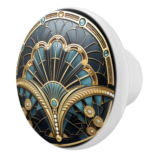 美しいアールデコエレガント金ゴールドターコイズ セラミックノブ (右)