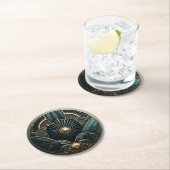 美しいアールデコグリーン金ゴールドブラックエレガント ラウンドペーパーコースター (インサイチュ)