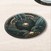 美しいアールデコグリーン金ゴールドブラックエレガント ラウンドペーパーコースター (アングル)