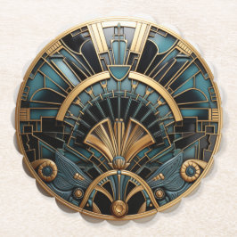 美しいアールデコグリーン金ゴールドブラックエレガント ラウンドペーパーコースター