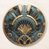 美しいアールデコグリーン金ゴールドブラックエレガント ラウンドペーパーコースター (正面)