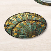 美しいアールデコグリーン金ゴールドブラックエレガント ラウンドペーパーコースター (アングル)