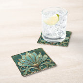 美しいアールデコターコイズグリーン金ゴールド スクエアペーパーコースター (インサイチュ)