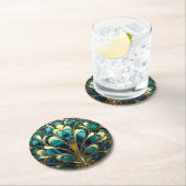 美しいアールデコターコイズピーコックフェザー ラウンドペーパーコースター (インサイチュ)