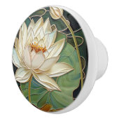 美しいアールデコホワイトウォーターリリレンロータスフラワー セラミックノブ (右)