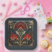 美しいアールデコレッド金ゴールドティール(緑がかった色) ペーパープレート (パーティー)