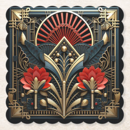 美しいアールデコレッド金ゴールドブラック ペーパーコースター