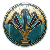 美しいアールデコ抽象芸術フローラルターコイズ金ゴールド セラミックノブ (正面)