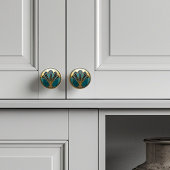 美しいアールデコ抽象芸術フローラルターコイズ金ゴールド セラミックノブ