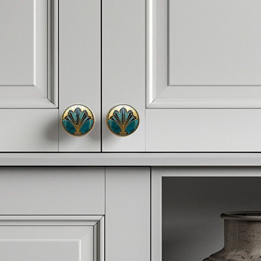 美しいアールデコ抽象芸術フローラルターコイズ金ゴールド セラミックノブ