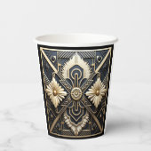 美しいアールデコ様式のクリーム色の象牙色のゴールド ブラック 紙コップ (裏面)
