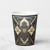 美しいアールデコ様式のクリーム色の象牙色のゴールド ブラック 紙コップ (正面)
