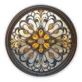 美しいアールデコ金ゴールドグレーアートガラス セラミックノブ (正面)