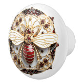 美しいアールデコ金ゴールド赤ルビーホワイトエナメル セラミックノブ (右)