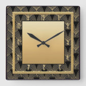 美しいアールデコ パターン(の模様が)ある スクエア壁時計 (正面)