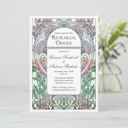 美しいアールヌーボーのリハーサルの夕食の招待状 招待状 (スタンド正面)