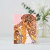 美しいアールヌーボーウィメンズアイリスとバラ ポストカード (スタンド正面)