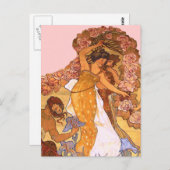 美しいアールヌーボーウィメンズアイリスとバラ ポストカード (正面/裏面)