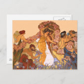 美しいアールヌーボーウィメンズアイリスとバラ ポストカード (正面/裏面)