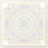 美しいアールヌーボータイルと虹彩の花 ガラスコースター (裏面)