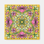 美しいアールヌーボータイルと虹彩の花 マグネット (正面)