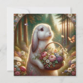 美しいアールヌーボーバニーフラワーバスケット復活祭 シーズンカード (正面)