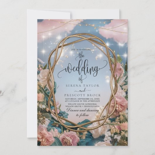 美しいアールヌーボー結婚テーマ 招待状 (正面)