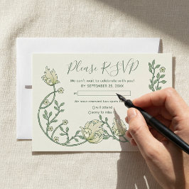 美しいアール・ヌーヴォーの花のRSVPカード 出欠カード