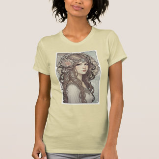 美しいアール・ヌーヴォー風の女性の肖像画 Tシャツ