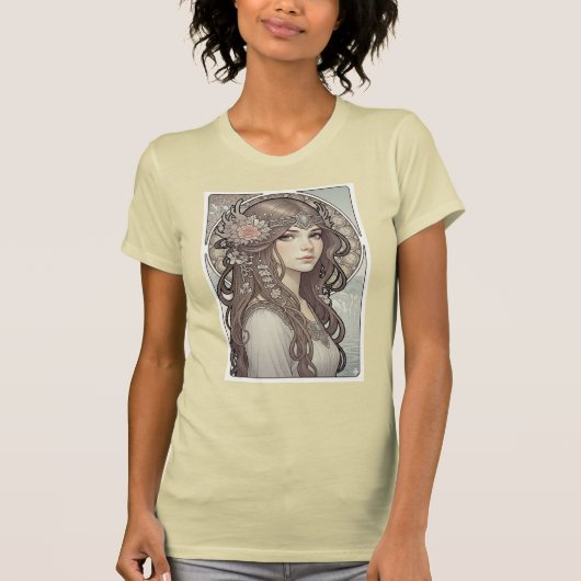美しいアール・ヌーヴォー風の女性の肖像画 Tシャツ (正面)